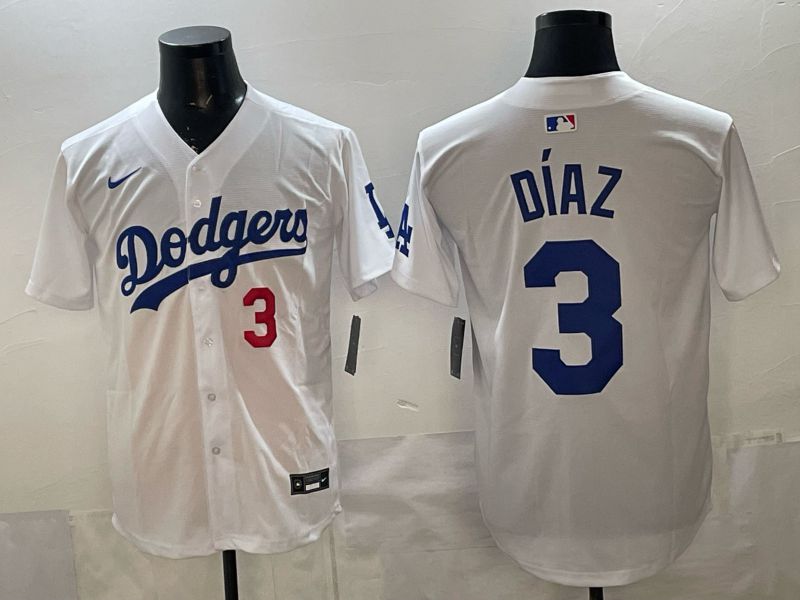 Men Los Angeles Dodgers #3 Diaz White Game 2026 Nike MLB Jersey style 03